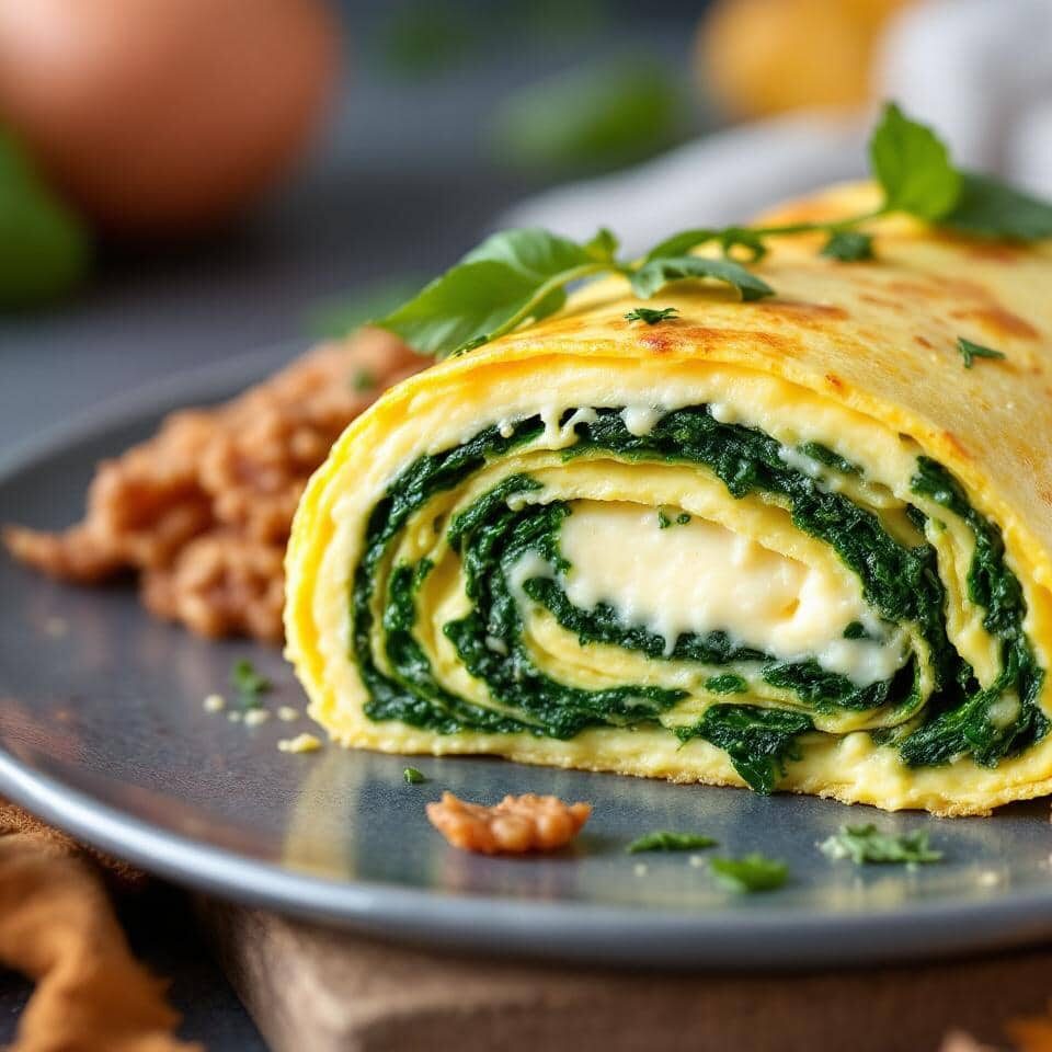 Omelette roulée épinards et feta